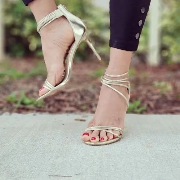 Women's Open Toe Strappy High Heels Sandals Ligth Gold Color