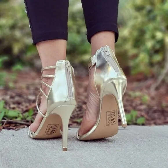 Women's Open Toe Strappy High Heels Sandals Ligth Gold Color