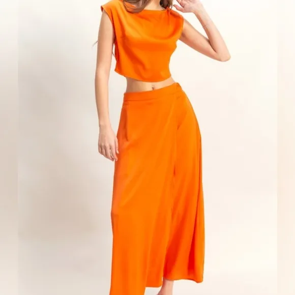 Women's Orange Top And Skirt Set