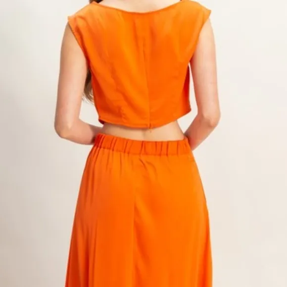Women's Orange Top And Skirt Set