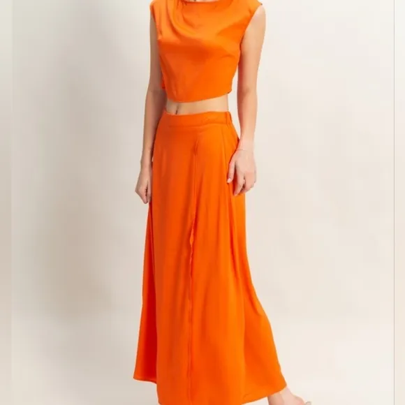 Women's Orange Top And Skirt Set