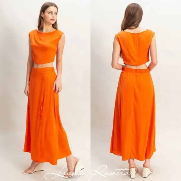 Women's Orange Top And Skirt Set