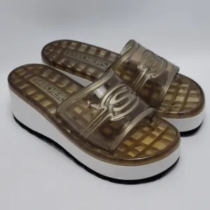 Women’s Skechers Y2K Chunky Platform Clear Brown Jelly Slides Sandals Size 10