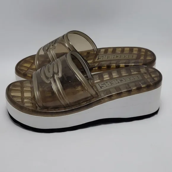Women’s Skechers Y2K Chunky Platform Clear Brown Jelly Slides Sandals Size 10