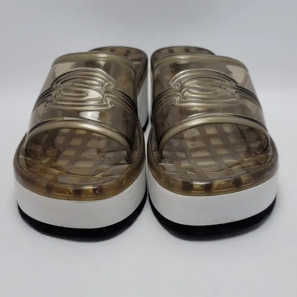 Women’s Skechers Y2K Chunky Platform Clear Brown Jelly Slides Sandals Size 10