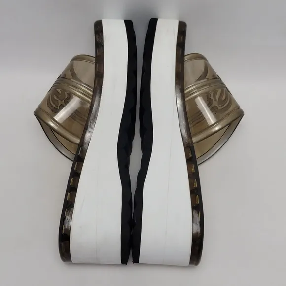 Women’s Skechers Y2K Chunky Platform Clear Brown Jelly Slides Sandals Size 10