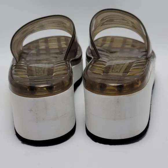 Women’s Skechers Y2K Chunky Platform Clear Brown Jelly Slides Sandals Size 10