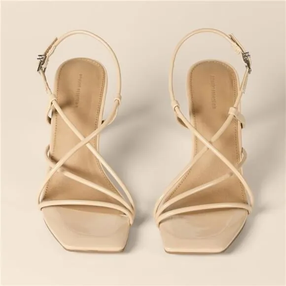 Women's Strappy Stiletto Heel Sandals Beige Patent