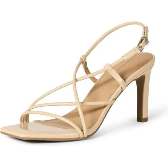 Women's Strappy Stiletto Heel Sandals Beige Patent