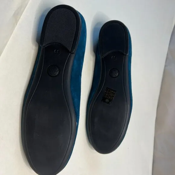 Women's Suede Made in Greece Sz 8.5 39 EU Teal Blue Ballerina Loafer Fairy Bow