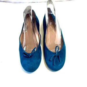 Women's Suede Made in Greece Sz 8.5 39 EU Teal Blue Ballerina Loafer Fairy Bow