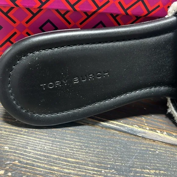 WOMENS TORY BURCH DOUBLE T SLIDES IN NERO/LIGHT ALABASTER - 5