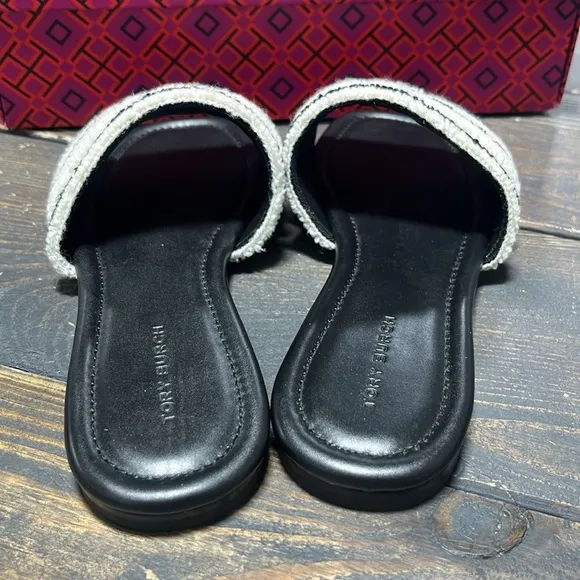 WOMENS TORY BURCH DOUBLE T SLIDES IN NERO/LIGHT ALABASTER - 5