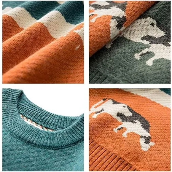 Women's Vintage Oversize Knitted Sweater Long Sleeve Round Neck