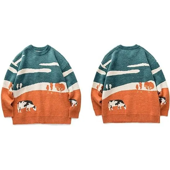 Women's Vintage Oversize Knitted Sweater Long Sleeve Round Neck