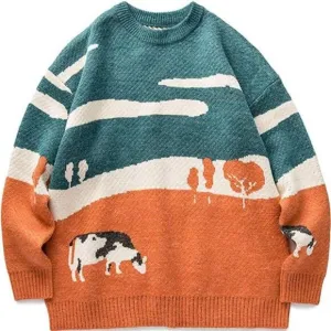 Women's Vintage Oversize Knitted Sweater Long Sleeve Round Neck