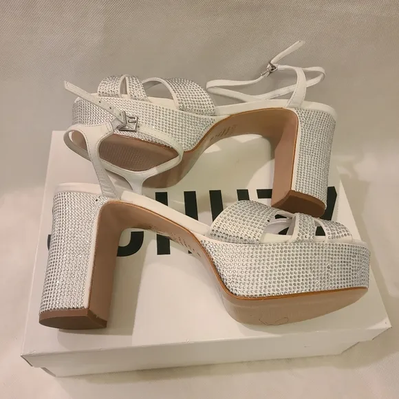 Women's White Keefa Crystal Satin &amp; Leather Sandal