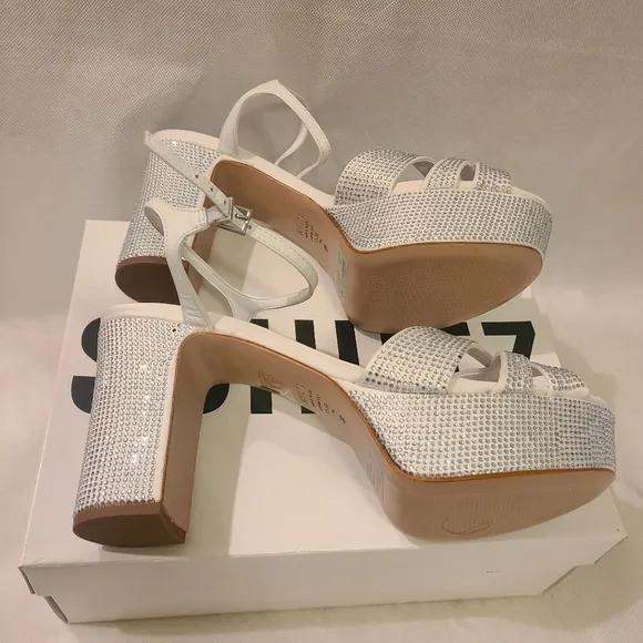 Women's White Keefa Crystal Satin &amp; Leather Sandal