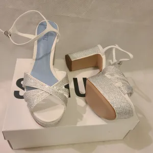 Women's White Keefa Crystal Satin &amp; Leather Sandal