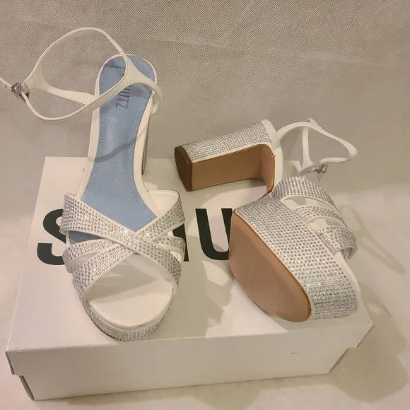 Women's White Keefa Crystal Satin &amp; Leather Sandal