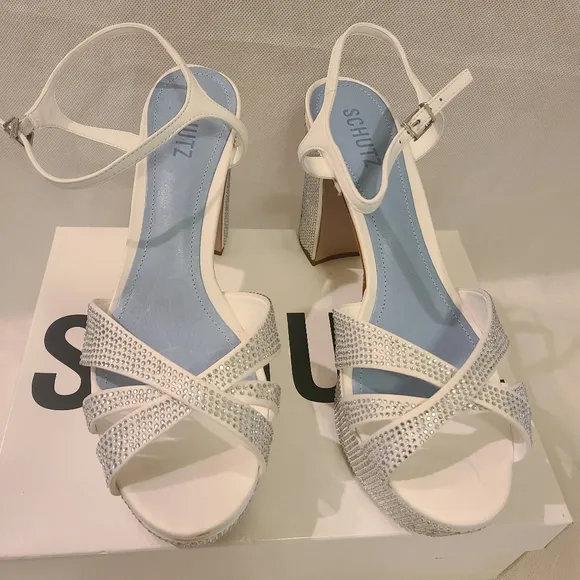 Women's White Keefa Crystal Satin &amp; Leather Sandal