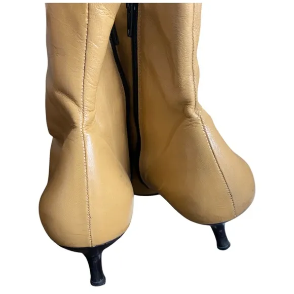 Y2K Blay Side Zip Ankle Leather Boots Beige US Size 9 N Pointed Booties Spain