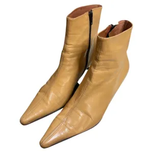 Y2K Blay Side Zip Ankle Leather Boots Beige US Size 9 N Pointed Booties Spain