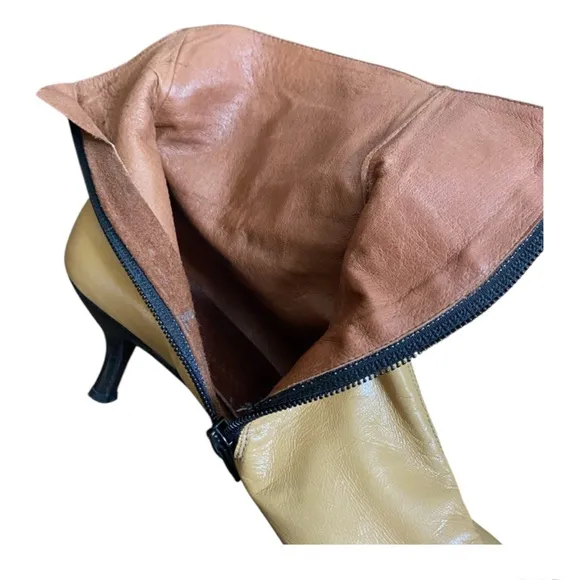 Y2K Blay Side Zip Ankle Leather Boots Beige US Size 9 N Pointed Booties Spain
