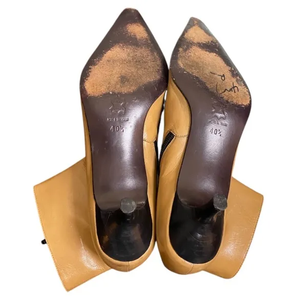 Y2K Blay Side Zip Ankle Leather Boots Beige US Size 9 N Pointed Booties Spain