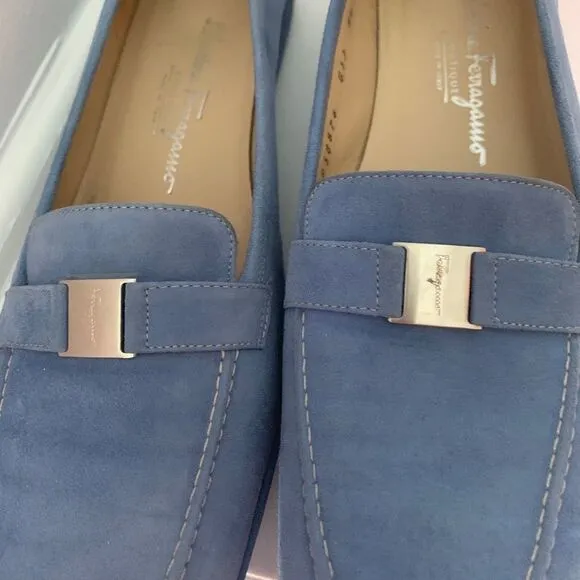 Y2K Boutique Salvatore Ferragamo Blue Suede Loafers