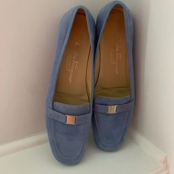 Y2K Boutique Salvatore Ferragamo Blue Suede Loafers