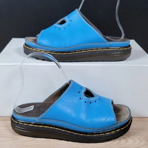 Y2K Dr Martens Chunky Sandals Womens Size 6 Blue Black Leather Heart Cutout