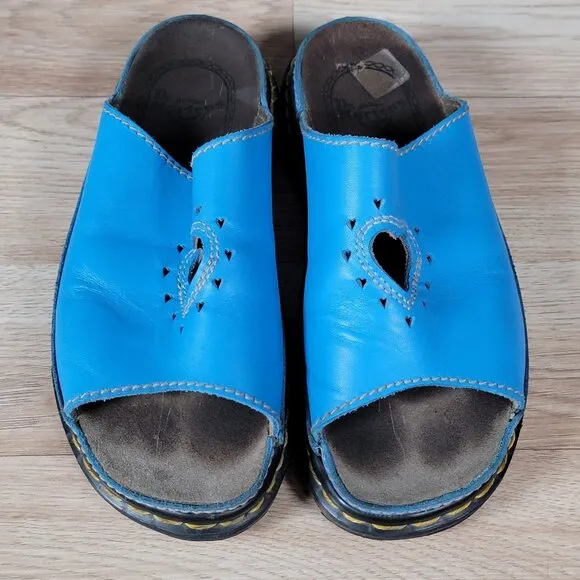 Y2K Dr Martens Chunky Sandals Womens Size 6 Blue Black Leather Heart Cutout