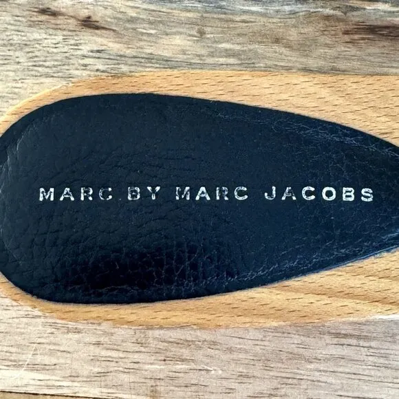 Y2K Marc by Marc Jacobs Black leather Lace Effect Wooden Wedge Slides Size 39/ 9