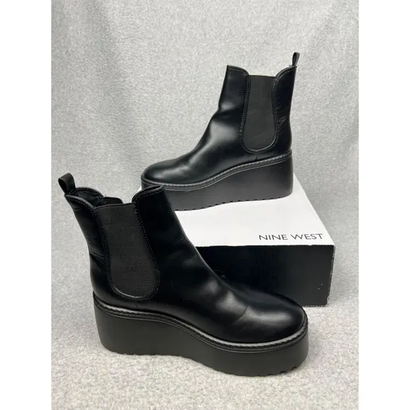 Y2K Nine West Chunky Sole Toe Pull On Chelsea Ankle Boots 10 90s Goth Baddie
