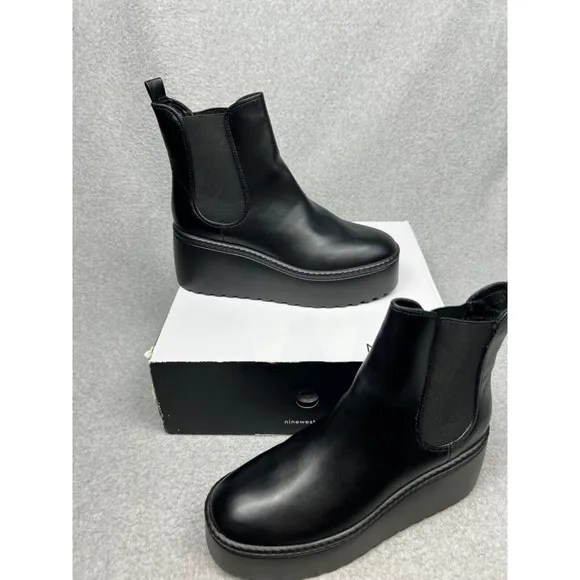 Y2K Nine West Chunky Sole Toe Pull On Chelsea Ankle Boots 10 90s Goth Baddie