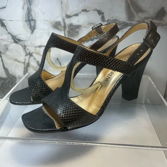 YSL snakeakin sandals and black leather sz 9M made in italy