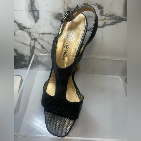 YSL snakeakin sandals and black leather sz 9M made in italy