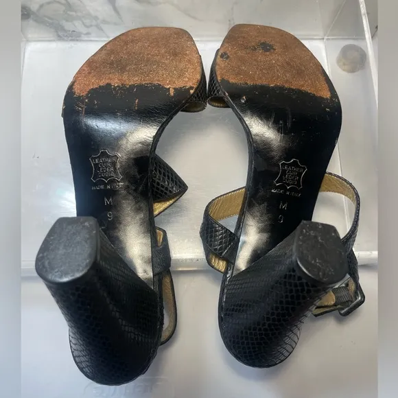 YSL snakeakin sandals and black leather sz 9M made in italy
