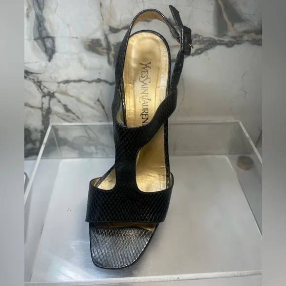 YSL snakeakin sandals and black leather sz 9M made in italy