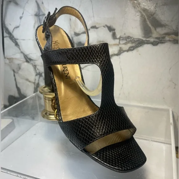 YSL snakeakin sandals and black leather sz 9M made in italy