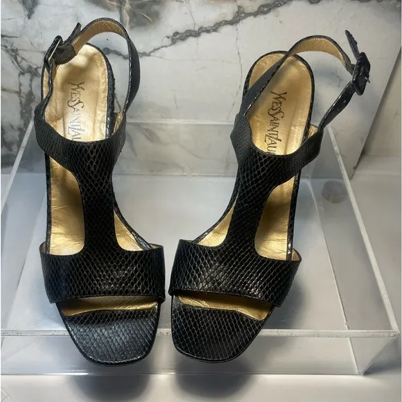 YSL snakeakin sandals and black leather sz 9M made in italy