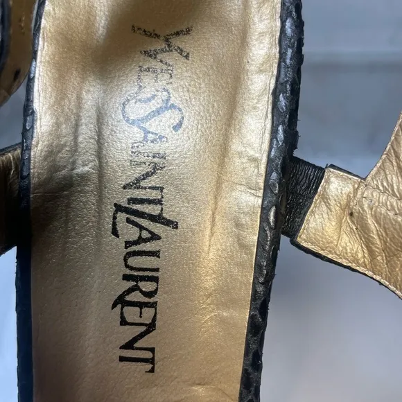 YSL snakeakin sandals and black leather sz 9M made in italy