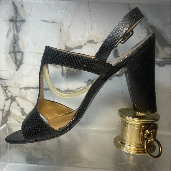 YSL snakeakin sandals and black leather sz 9M made in italy