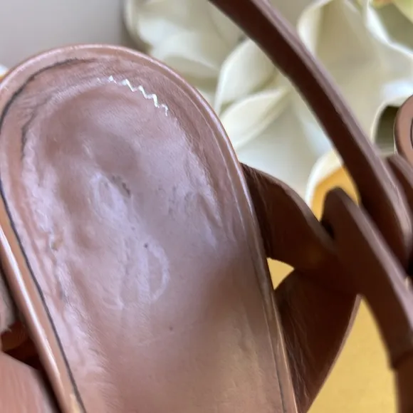 Yves Saint Laurent Brown Patent Leather Tribute Platform Sandals | Fixer…