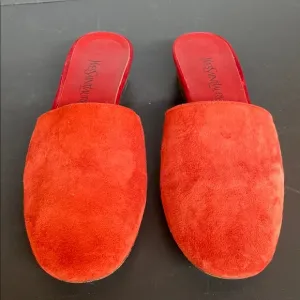 Yves Saint Laurent RARE Vtg Leather Red Suede Slides Made In Italy Size 36 (5.5)