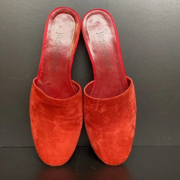 Yves Saint Laurent RARE Vtg Leather Red Suede Slides Made In Italy Size 36 (5.5)