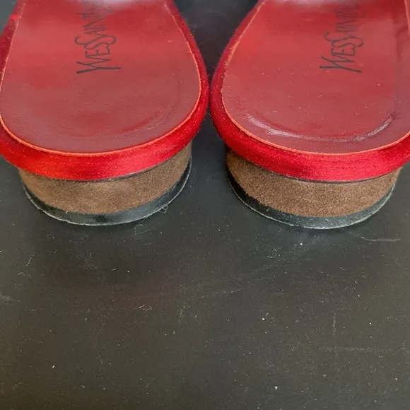 Yves Saint Laurent RARE Vtg Leather Red Suede Slides Made In Italy Size 36 (5.5)