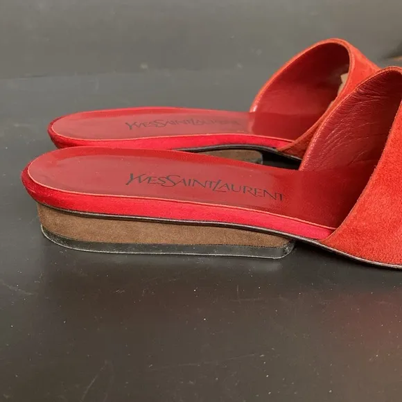 Yves Saint Laurent RARE Vtg Leather Red Suede Slides Made In Italy Size 36 (5.5)