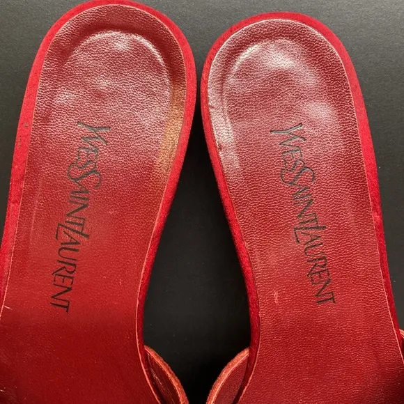 Yves Saint Laurent RARE Vtg Leather Red Suede Slides Made In Italy Size 36 (5.5)